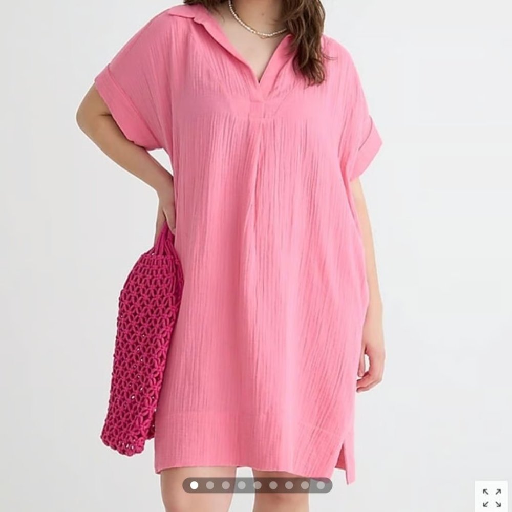 J.CREW Pink V-neck Shirtdress in Soft Gauze with Pockets